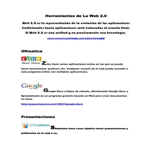 Herramientas de la web 2 . 0