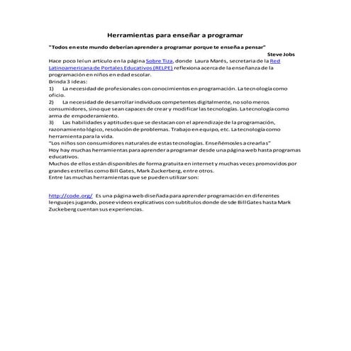Herramientas para enseñar a programar | DOCX