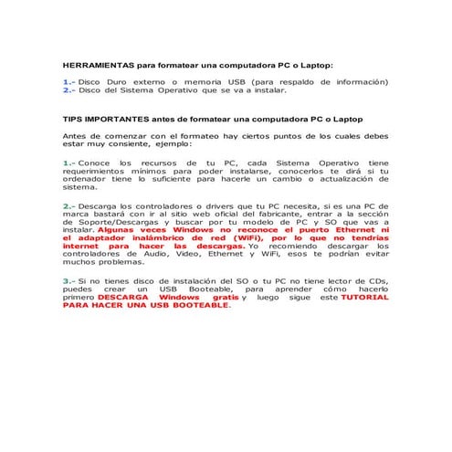 Herramientas para formatear una computadora pc o laptop