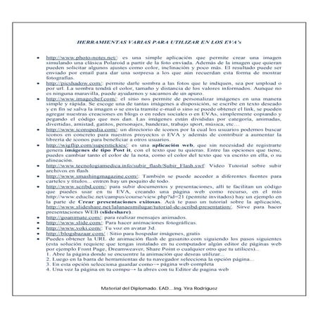 Herramientas  a usar en los Entornos Virtuales de Aprendizajes