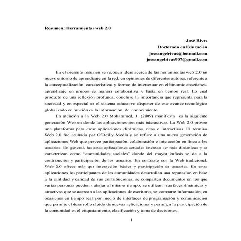 Herramientas web. 2.0 josé ángel rivas carrasquel
