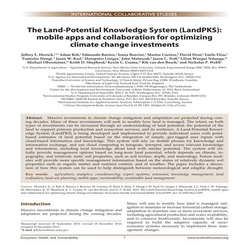The Land- Potential Knowledge System (LandPKS): mobile apps and collaboration...