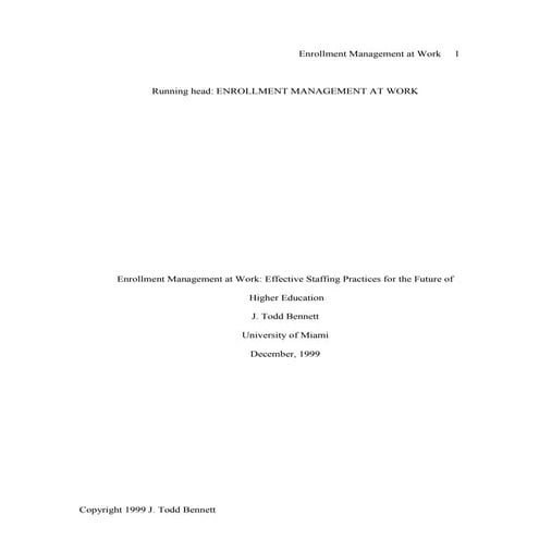 Enrollment Management at Work: Effective Staffing Practices for the Future of...