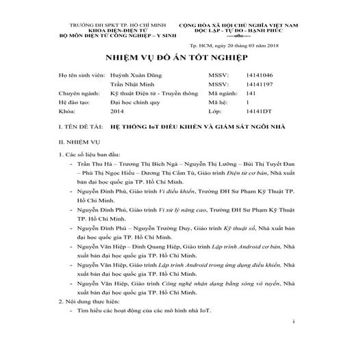 Đề tài: Hệ thống Iot điều khiển và giám sát ngôi nhà, HAY, 9đ
