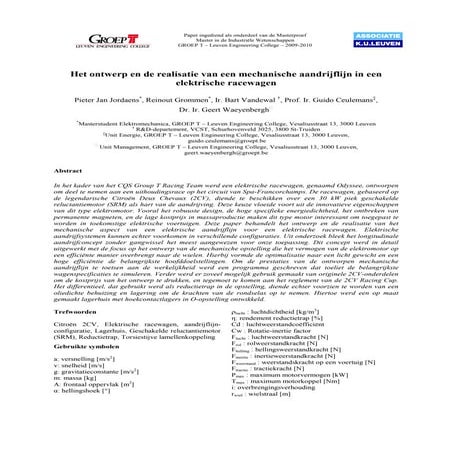 Het ontwerp en de realisatie van een mechanische aandrijflijn in een