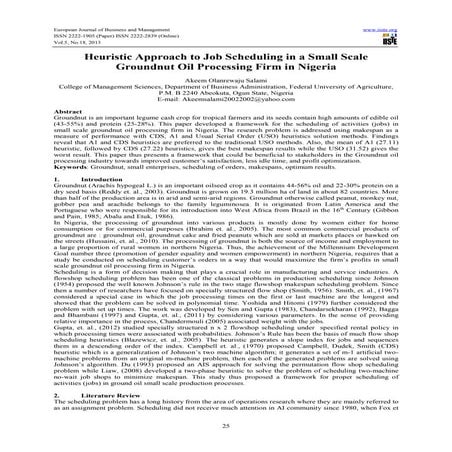 Heuristic approach to job scheduling in a small scale groundnut oil processin...