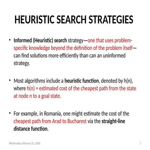 Heuristic Search Strategies in Artificial Intelligence. | PPTX