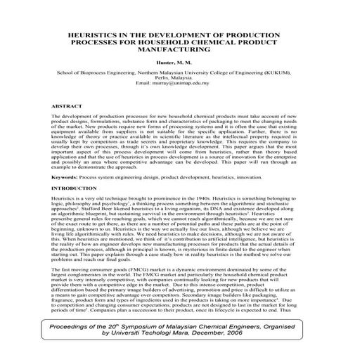 Heuristics in the development of production processes for household ...