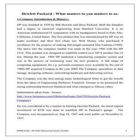 Hewlett packard sales manual 