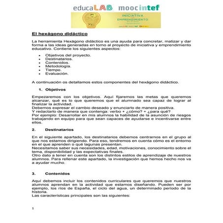 Recurso de ayuda: Hexágono didáctico. MOOC "Sentido de la inciativa y emprend...