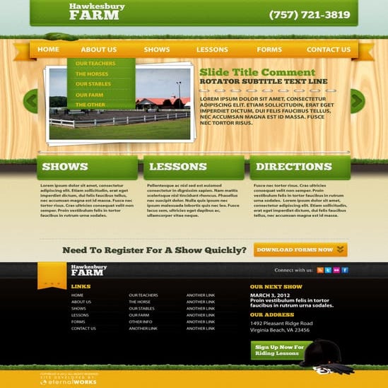 Hawkesbury Farm Sub Page layout