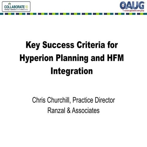 Key Success Criteria for Hyperion Planning and HFM Integration