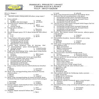 Ipa kelas 4  gaya  imanuel