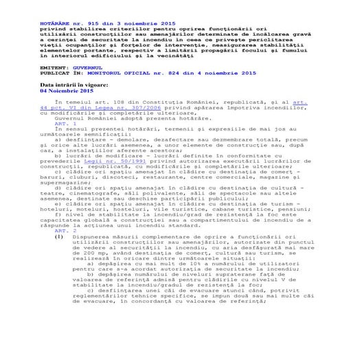 H.G. 915 din 2015 oprirea functionarii constructtilor