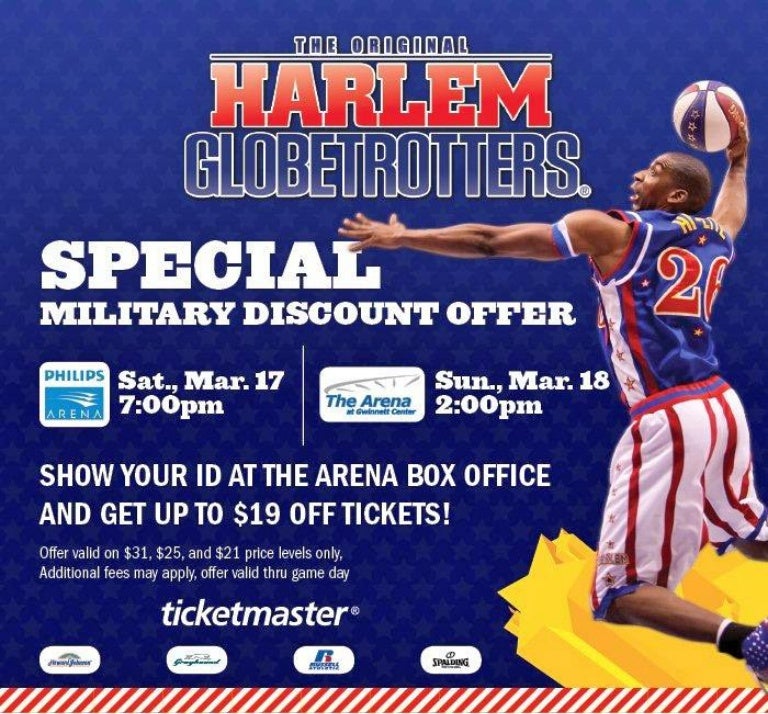 *Harlem Globetrotters Tickets* Military Discount March 17&18
