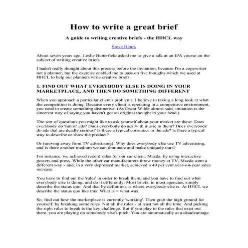 Hhcl how to write a creative brief