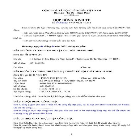 Mẫu hợp đồng làm nội thất