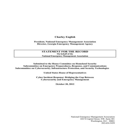 Marriage of Cyber Security with Emergency Management  --  NEMA