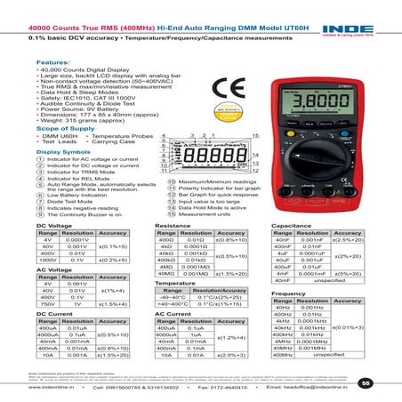 Auto Ranging Digital Multimeter UT60H in India - 4000 Counts True RMS ...