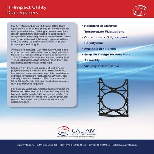 Hi-Impact Utility Duct Spacers - Cal Am Manufacturing
