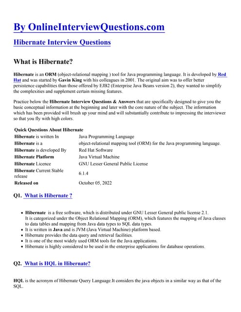Hibernate Interview Questions and Answers