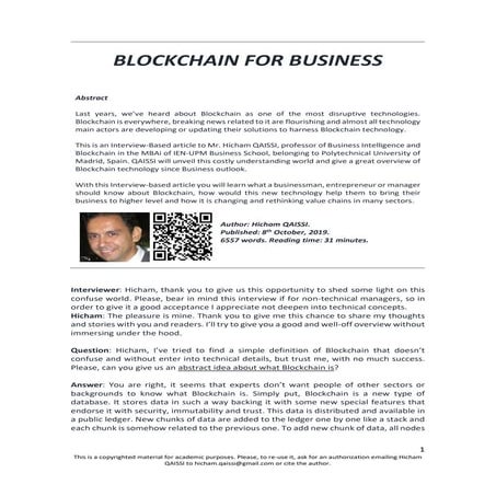 Blockchain for business. Interview-based article - October 2019. Polytechnic ...