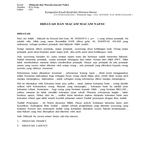 Hidayah dan Macam-macam Nafsu