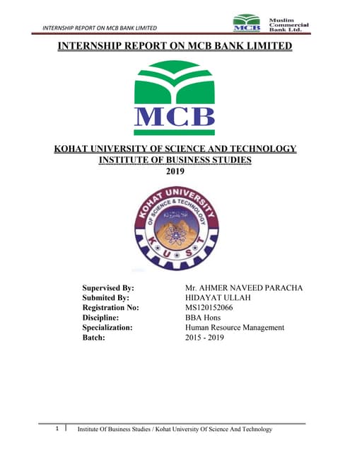 MCB Bank Internship Report 2019