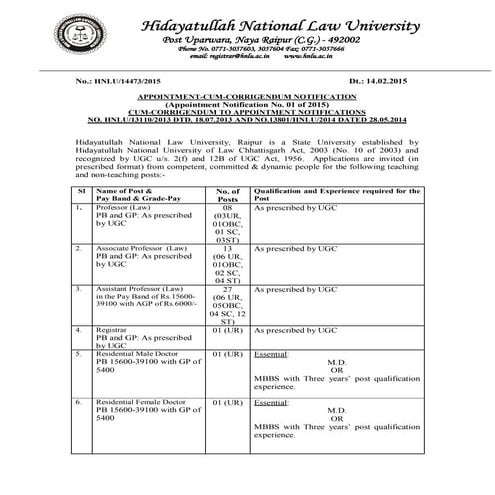 Hidayatullah national law university prospectus 2016 17 educationiconnect.com...