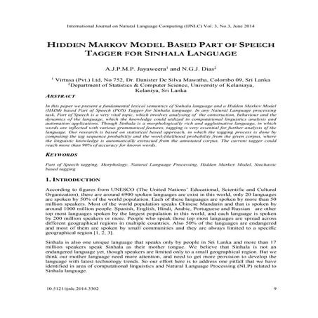 Hidden markov model based part of speech tagger for sinhala language