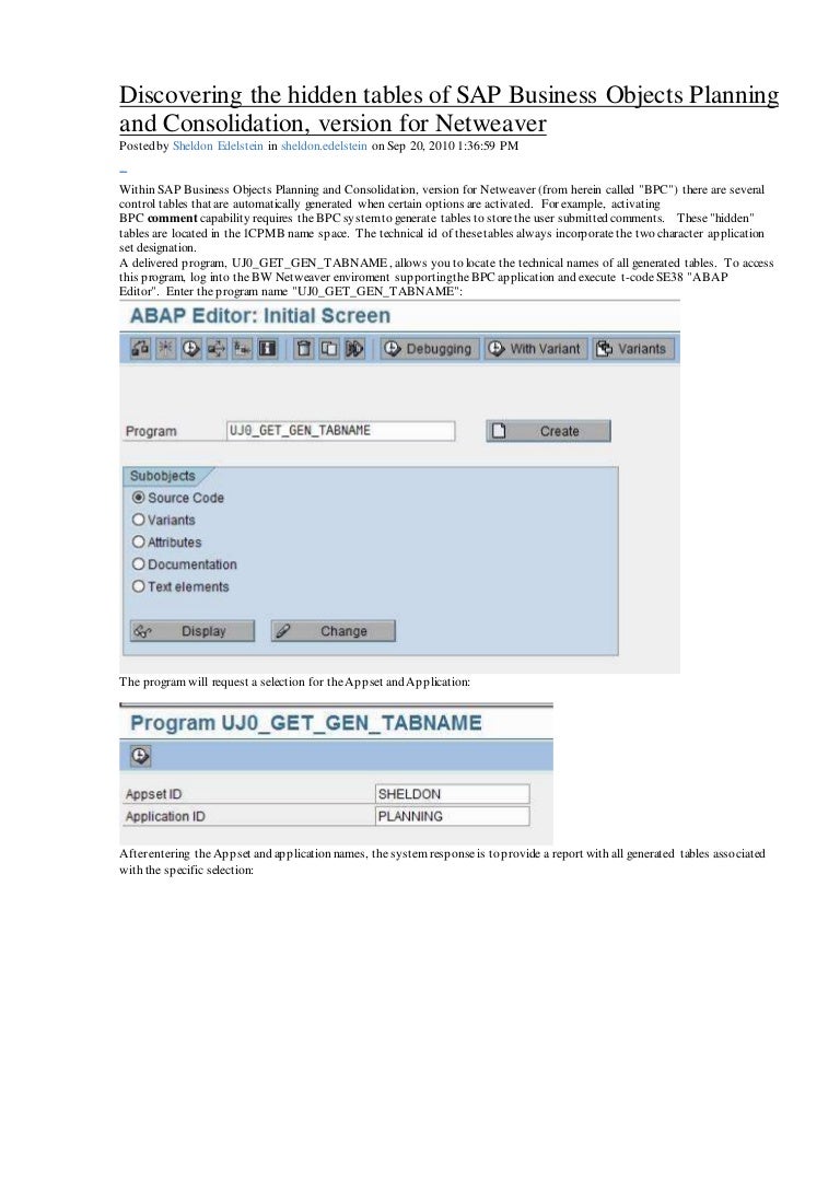 Hidden tables of sap business objects planning and ...