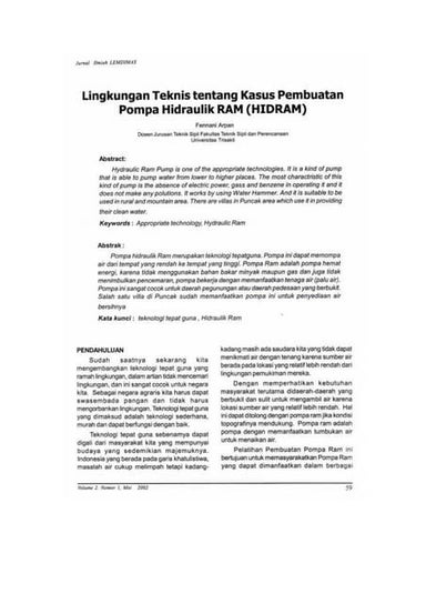 Lingkungan Teknis tentang Kasus Pembuatan Pompa Hidraulik Ram (HIDRAM)