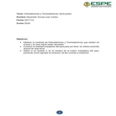 centrales de generación eléctrica en el ecuador | PDF