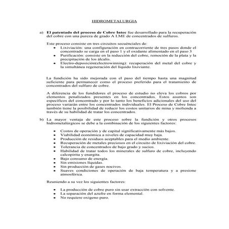 Hidrometalurgia en cobre