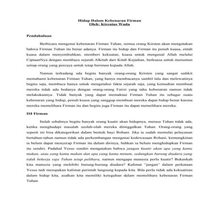 Hidup dalam kebenaran firman