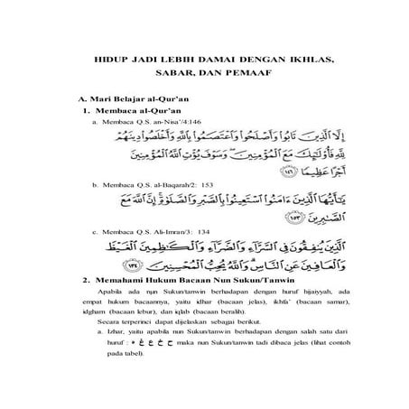 Hidup jadi lebih damai dengan ikhlas, sabar, dan pemaaf | DOCX