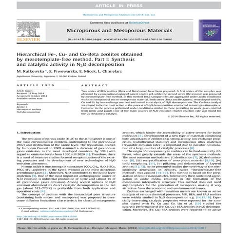 Hierarchical fe , cu- and co-beta zeolites obtained by mesotemplate free meth...