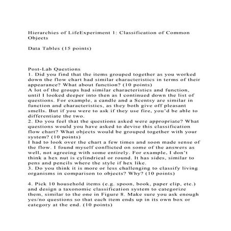 Hierarchies of LifeExperiment 1 Classification of Common Objects.docx