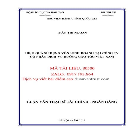 Hiệu quả sử dụng vốn kinh doanh tại Công ty cổ phần Dịch vụ đường cao tốc Việ...