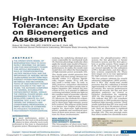 High intensity exercise tolerance
