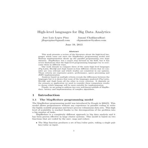High level languages for Big Data Analytics (Report)