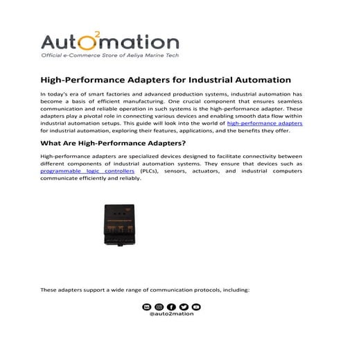 Adapters in Industrial Automation:Enhancing Connectivity and ...