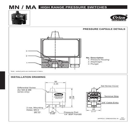 High Range Pressure Switches MA series