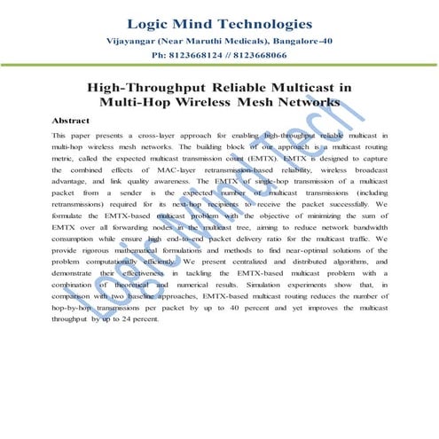 High throughput reliable multicast in multi-hop wireless mesh networks
