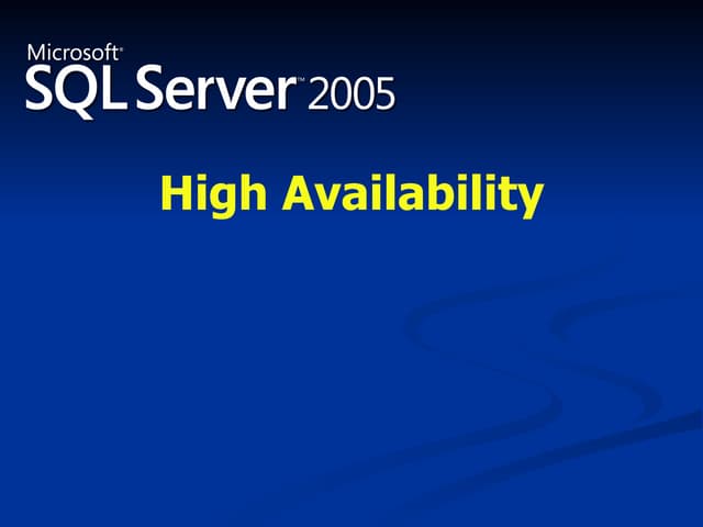 High Availbilty In Sql Server