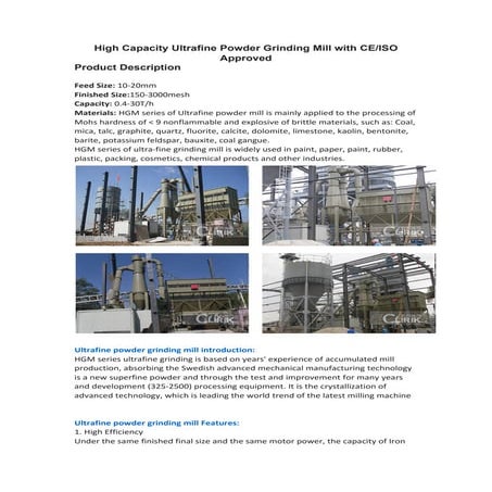 High capacity ultrafine powder grinding mill with ceiso approved