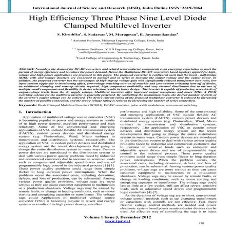 High efficiency three phase nine level diode clamped multilevel inverter