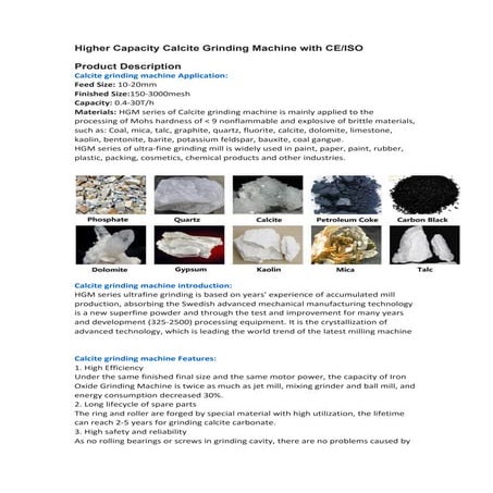Higher capacity calcite grinding machine with ceiso