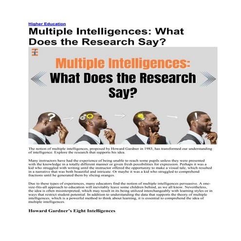 What Does the Research Say about Multiple Intelligences? 2023 | Future Educat...