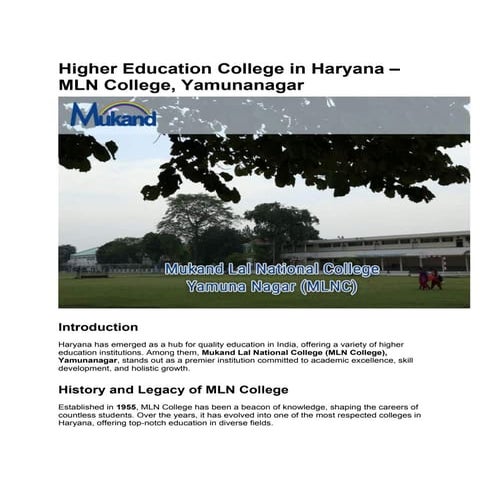 Higher Education College in Haryana – MLN College, Yamunanagar.docx